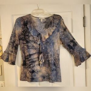 Dress Barn 3/4 Bell Sleeve Watercolor Blouse Size M